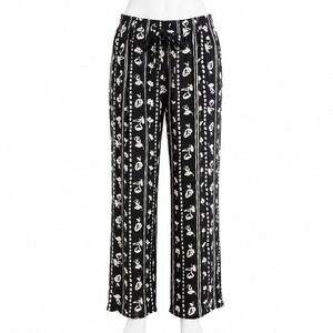 Vintage Studio Pants S Black White Floral Stripe Straight Leg Boho Hippie Grunge
